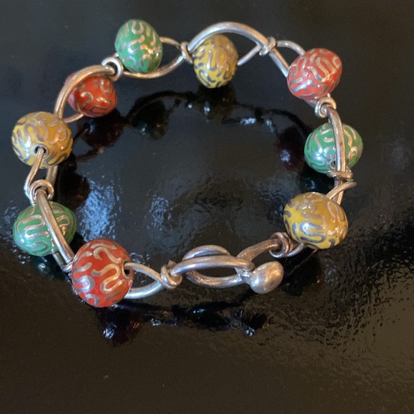 Orange Yellow And Green Beaded Bangle Bracelet - Picture 16 of 16